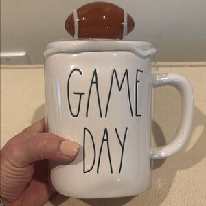 NEW! Rae Dunn White Mug with Brown Football Lid